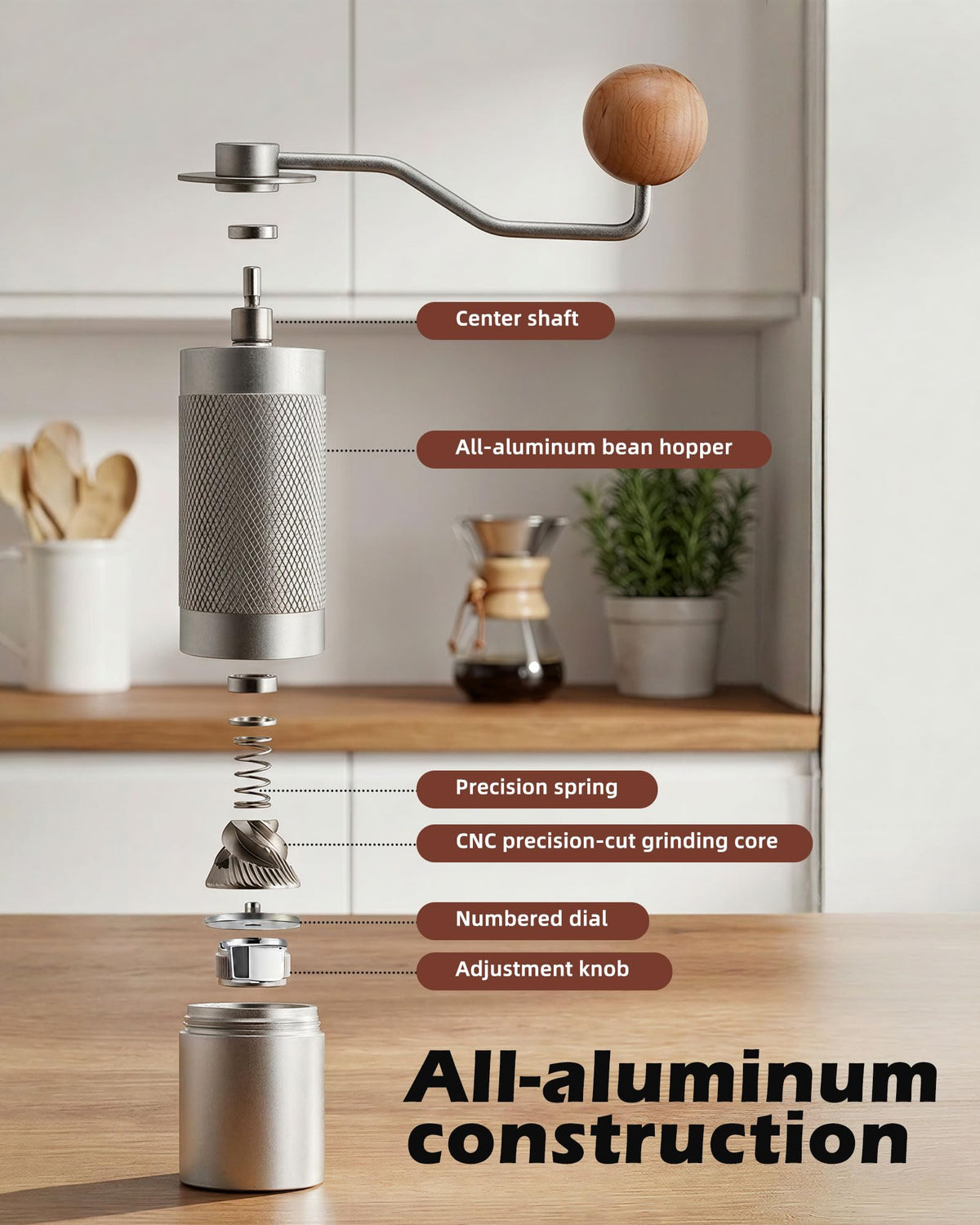 Manual Stainless Steel Conical Burr Coffee Grinder with Adjustable Settings Z531491