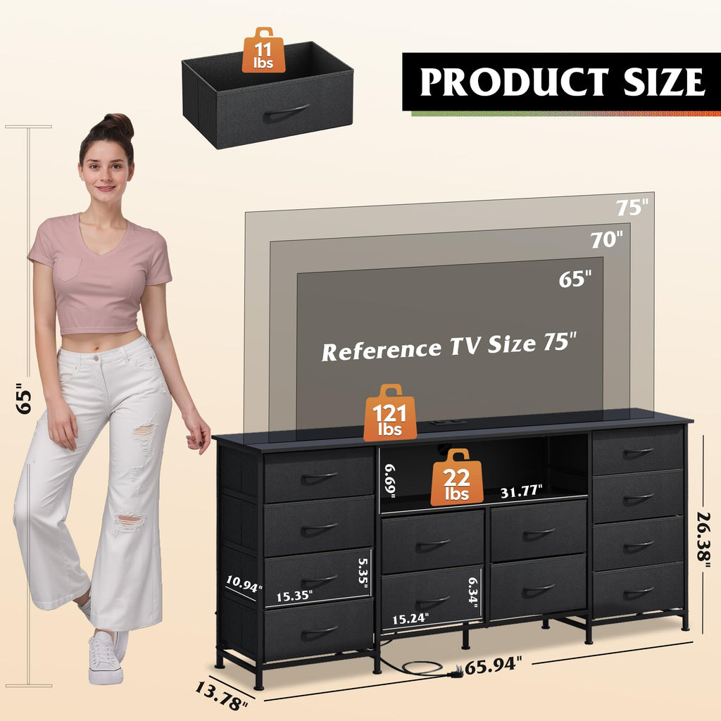 Black 12 Drawer LED Dresser TV Stand C695050