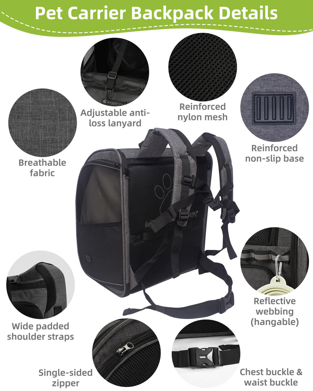 Dark Grey Breathable Mesh Cat Backpack Carrier B5126