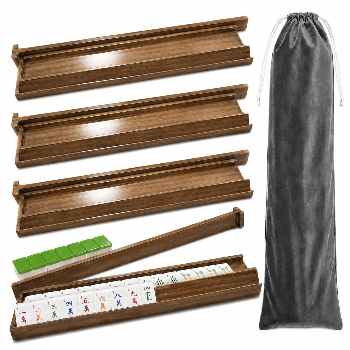 Acacia Wooden Mahjong Racks with Pushers D669168