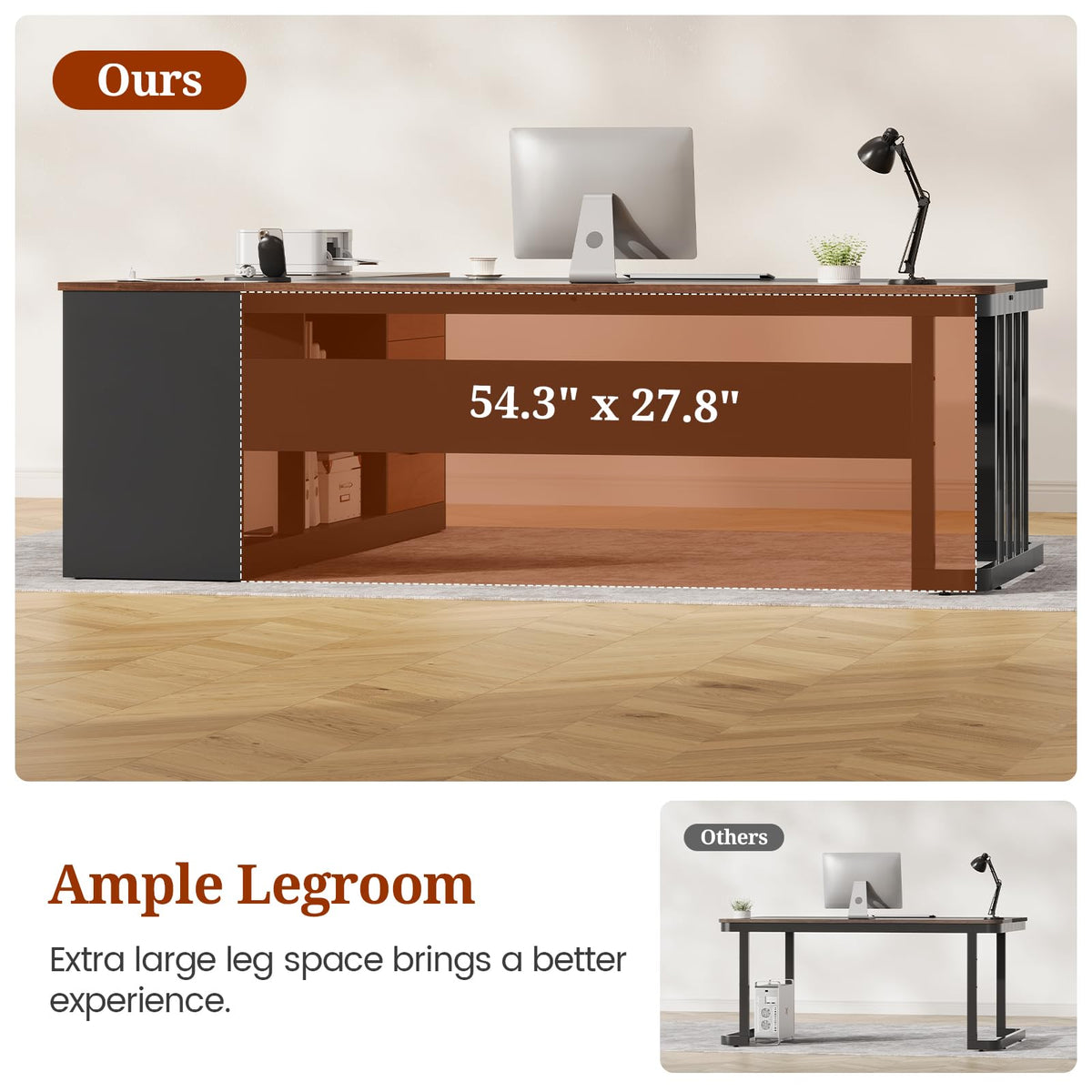 71" L Shaped Computer Desk with Drawers and Power Outlets S67293
