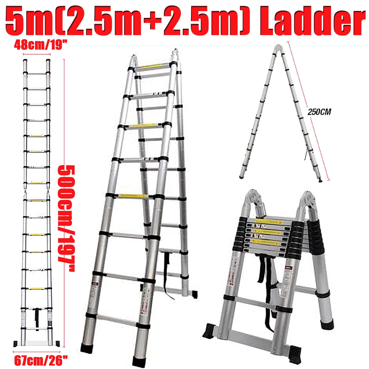 Aluminum Telescopic Extension Ladder 8.5ft-20.3ft Non-Slip W89994