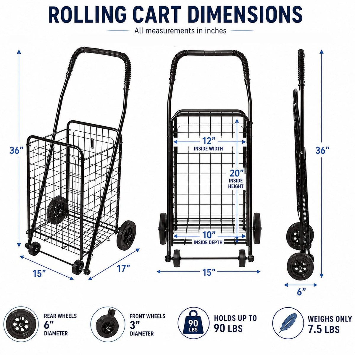 Black Foldable Utility Cart with Wheels P612486