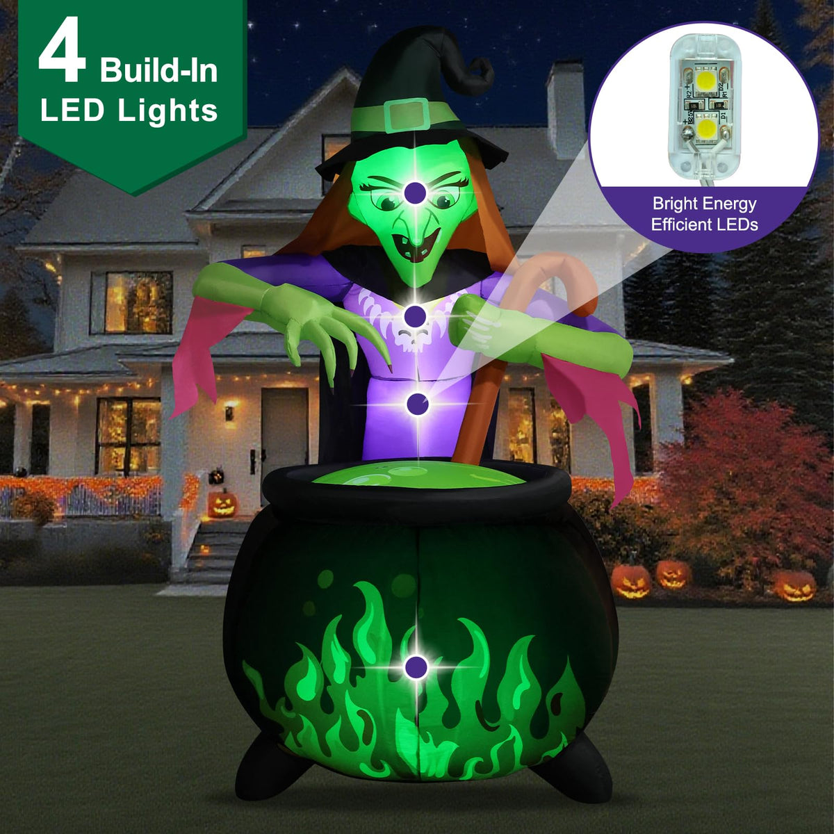 8Ft Tall Halloween Inflatable Witch Cauldron with 4 Led Lights E439