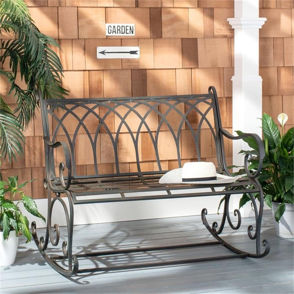 Black Wrought Iron Outdoor Rocking Bench U725002