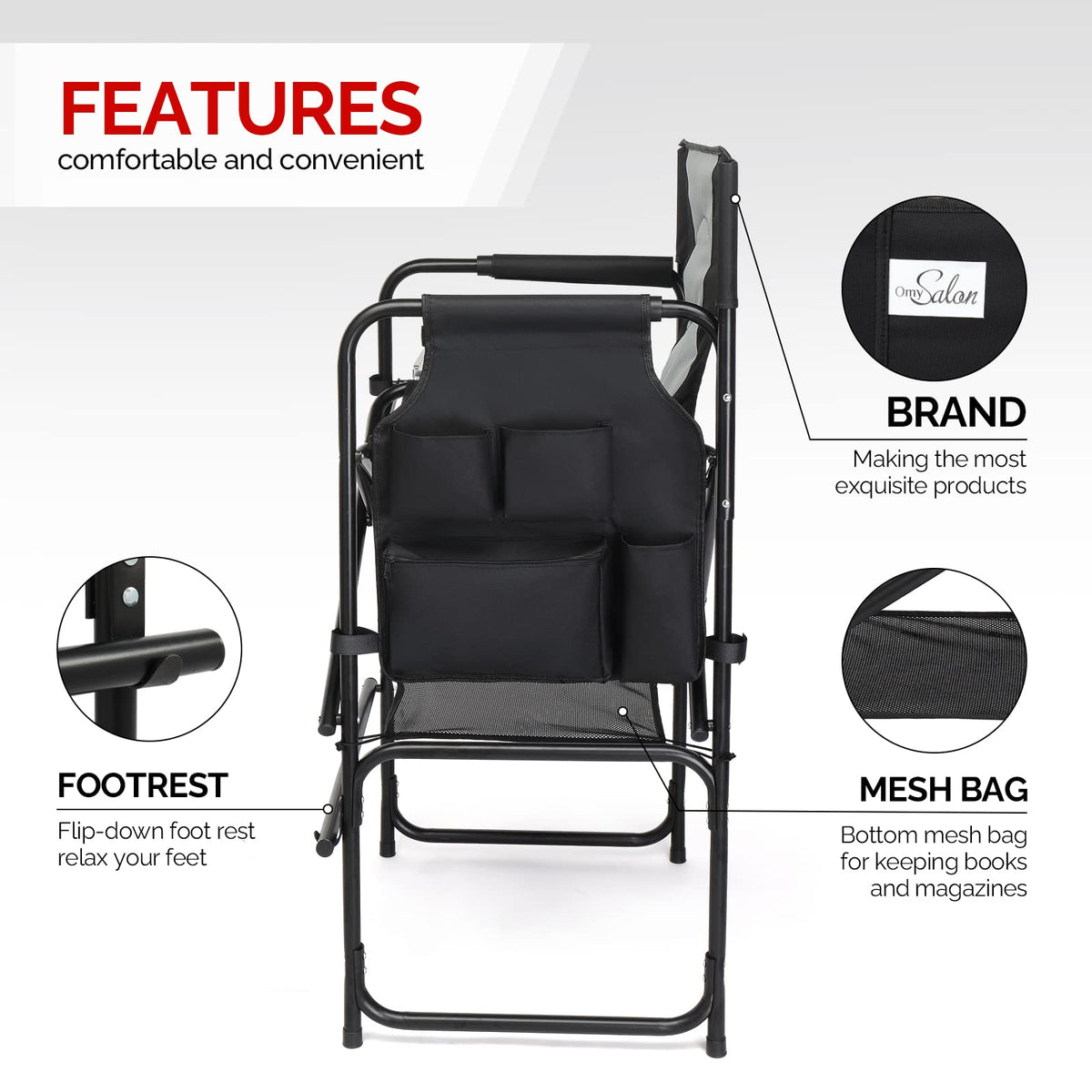 Extra Tall Portable Folding Makeup Artist Chair with Side Table B4595
