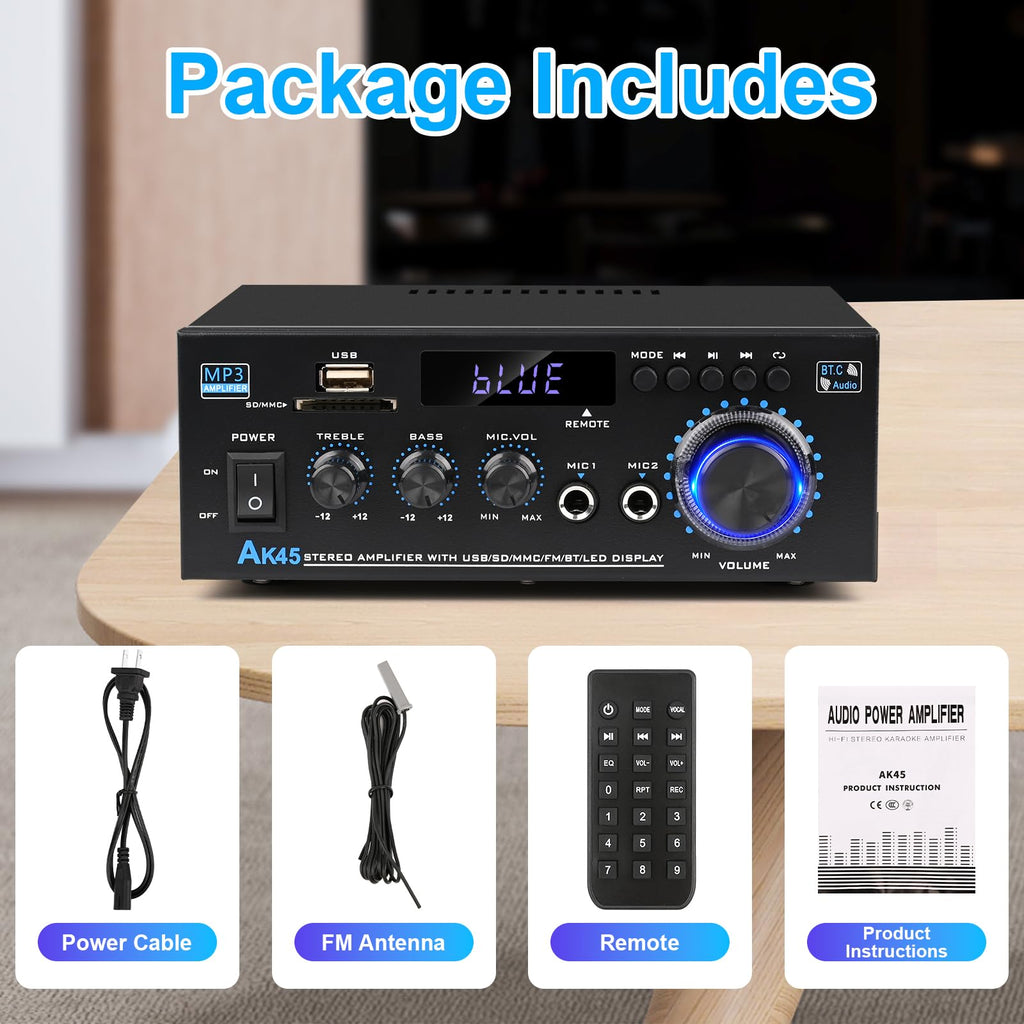Bluetooth 5.0 Audio Amplifier 400W 2 Channel Stereo Receiver W6693