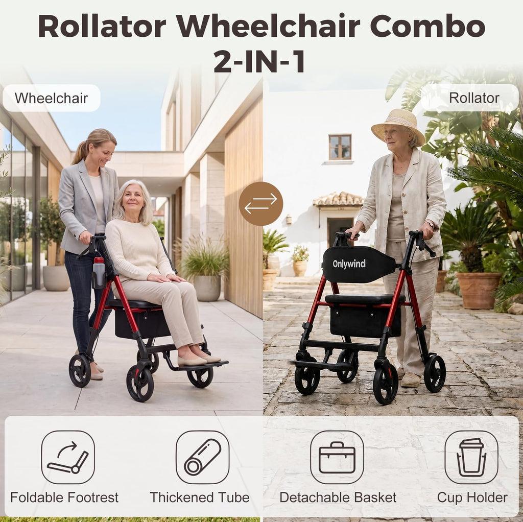Lightweight Rollator Walkers Wheelchair Combo with Seat S435945