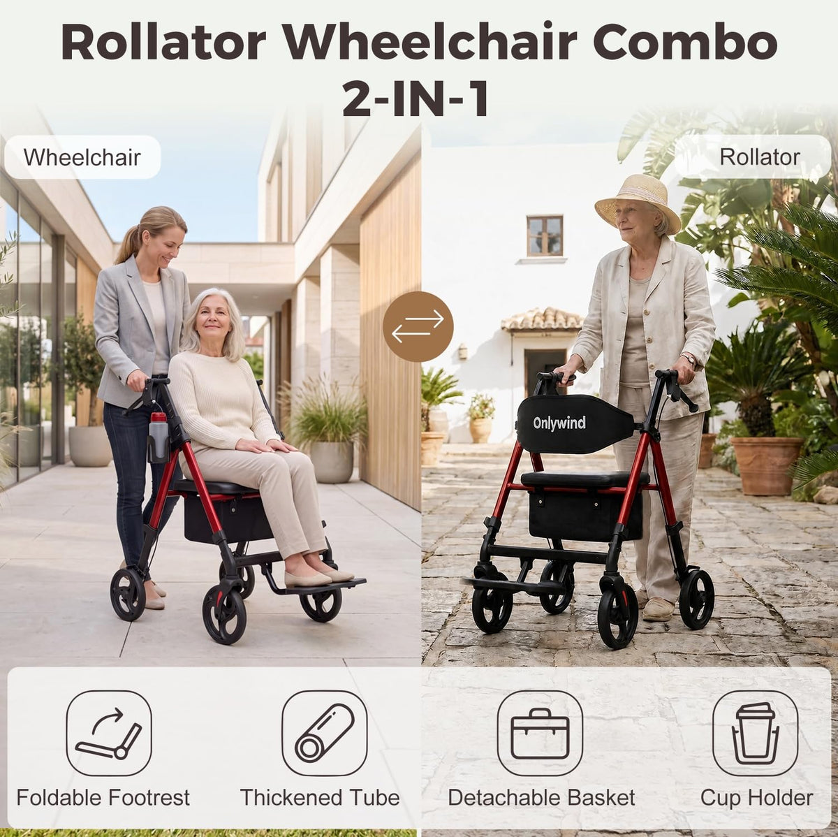 Lightweight Rollator Walkers Wheelchair Combo with Seat S435945