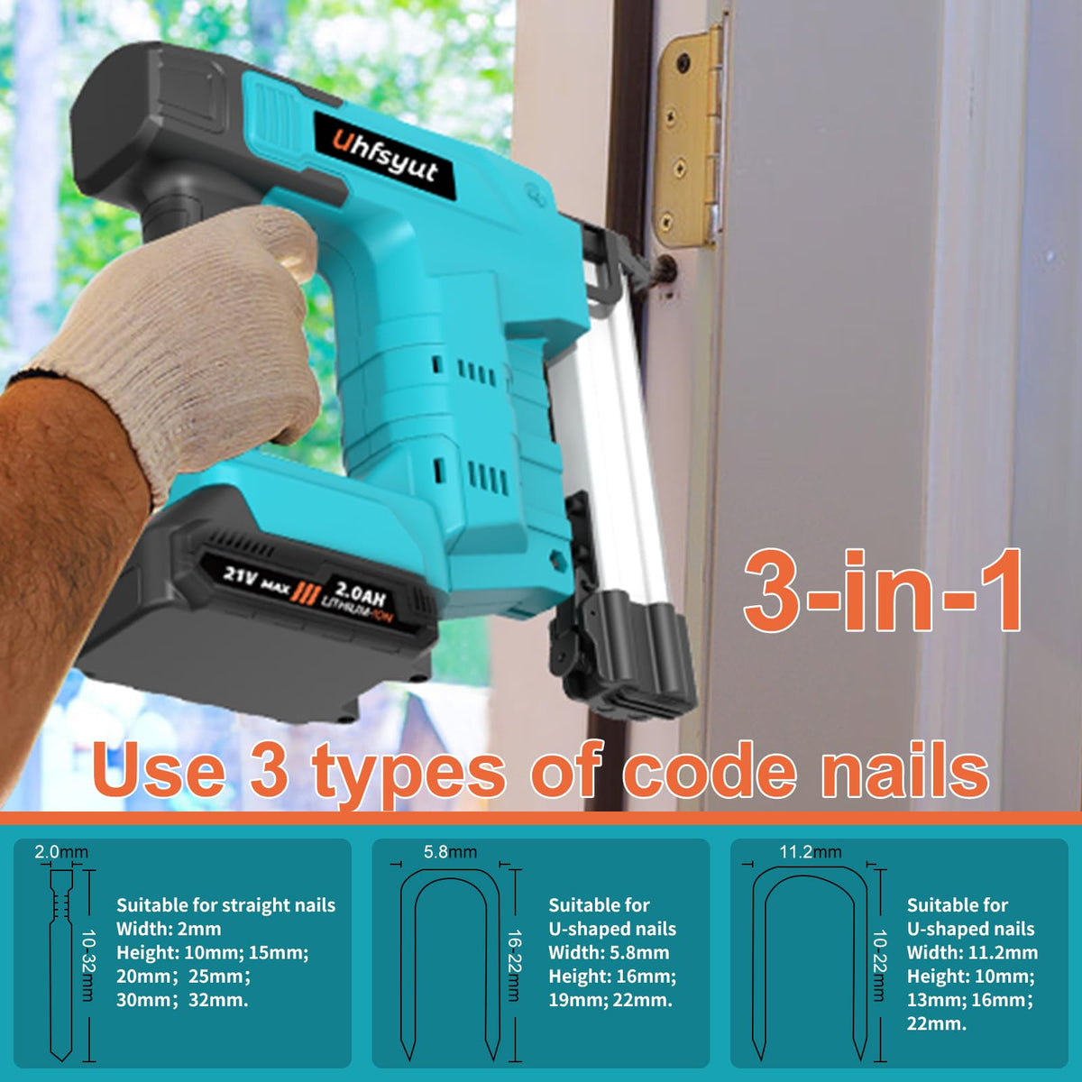 Cordless 21V 2 in 1 Brad Nailer and Staple Gun J856