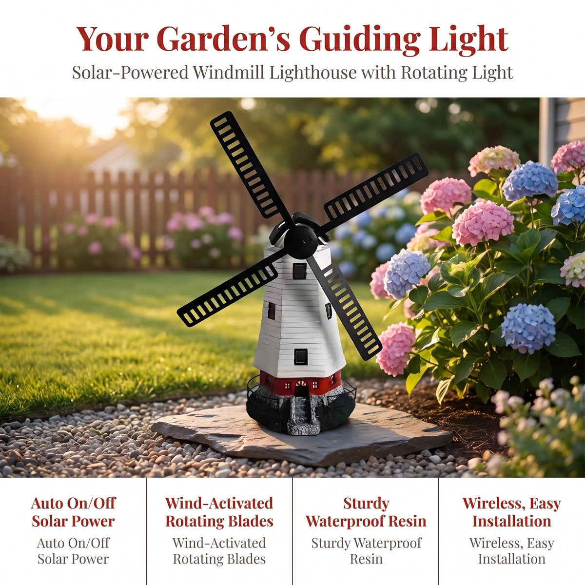 Solar Powered LED Lighthouse Garden Statue X405593