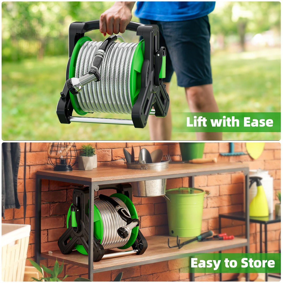Portable 75ft Stainless Steel Garden Hose Reel S265053