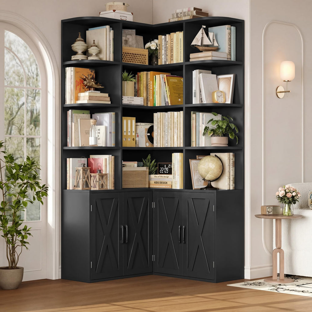 Black Bookshelf with Doors W262