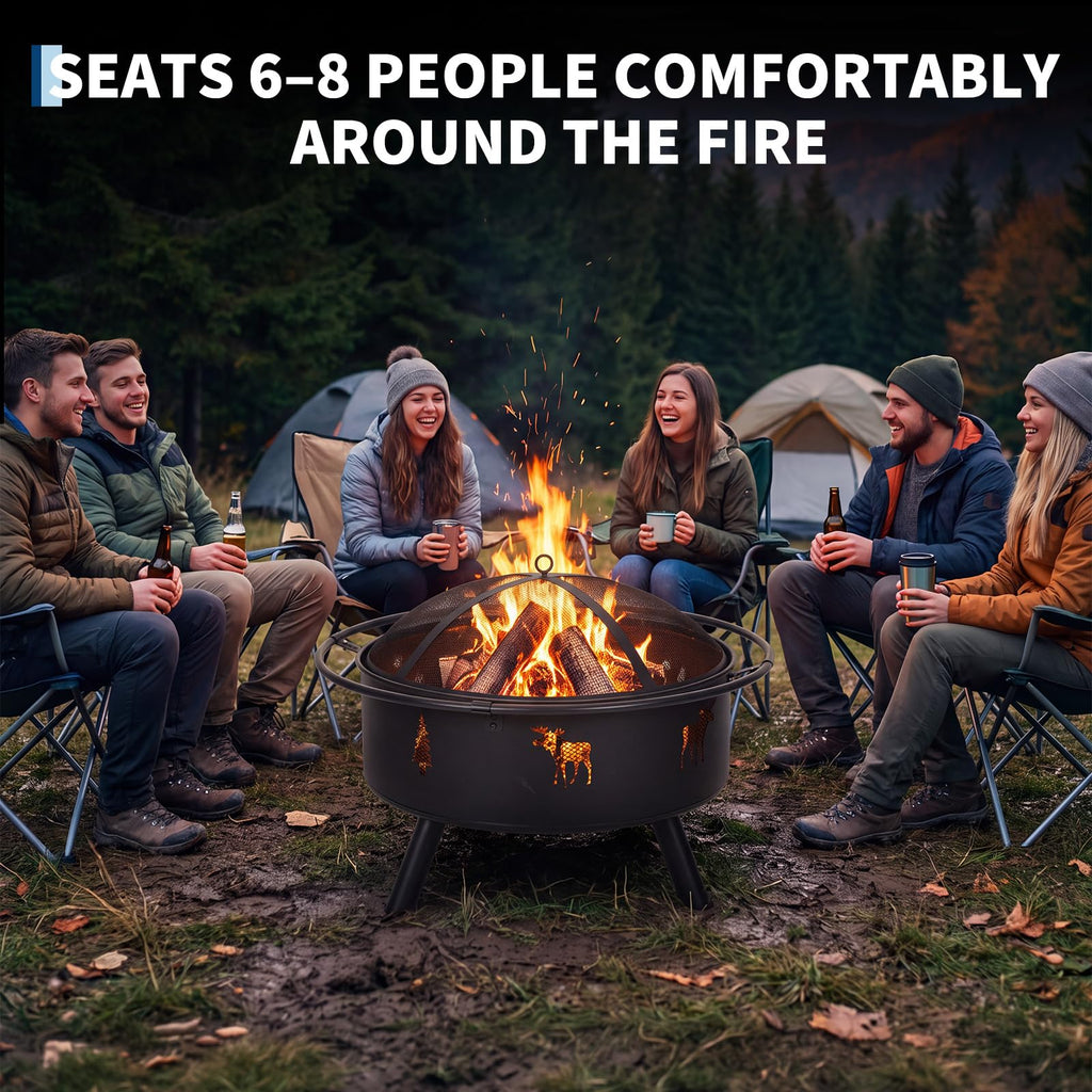 32" Round Wood Burning Fire Pit with Screen R818