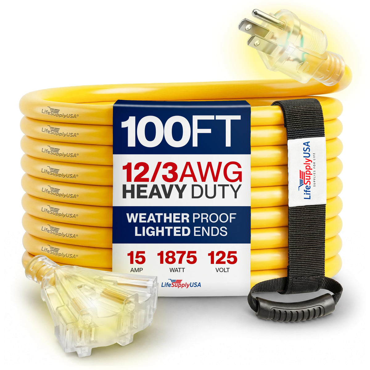 100ft 3-Outlet 12/3 Gauge Heavy Duty SJTW Extension Cord R75594