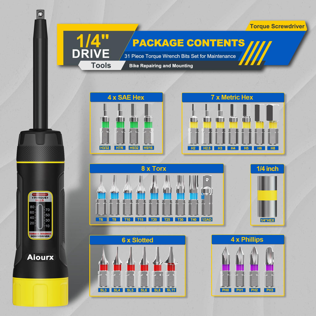32 Piece 1/4" Drive Long Shank Torque Screwdriver Set O220561