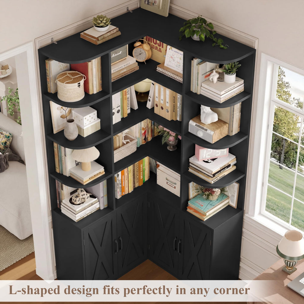 Black Bookshelf with Doors W262