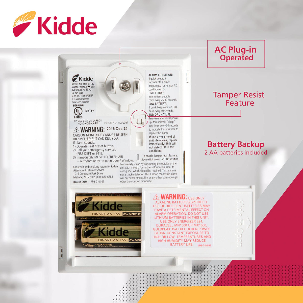 Carbon Monoxide Detector with AA Battery Backup P775519