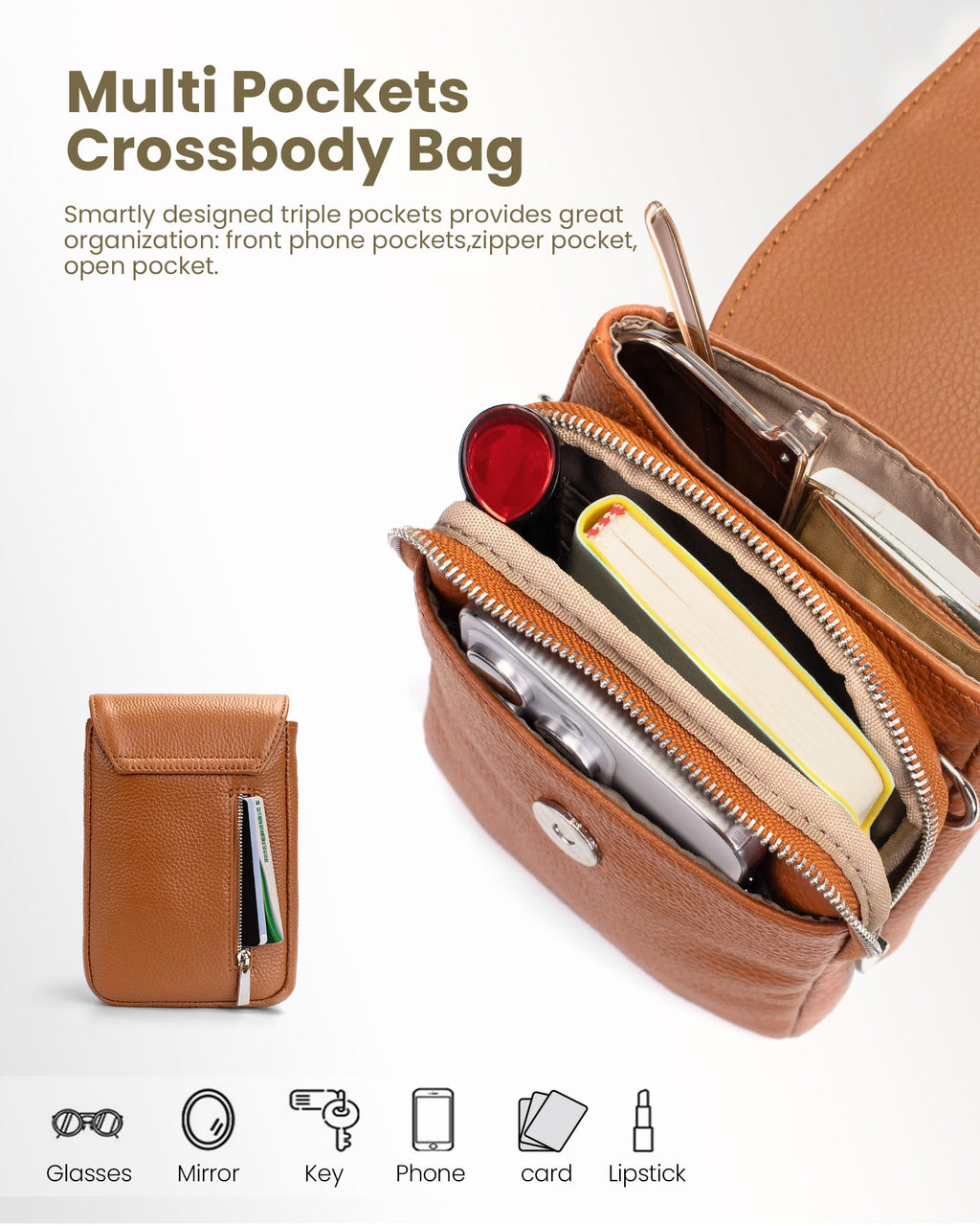 Genuine Leather Crossbody Bag with RFID Blocking Card Slots O591428