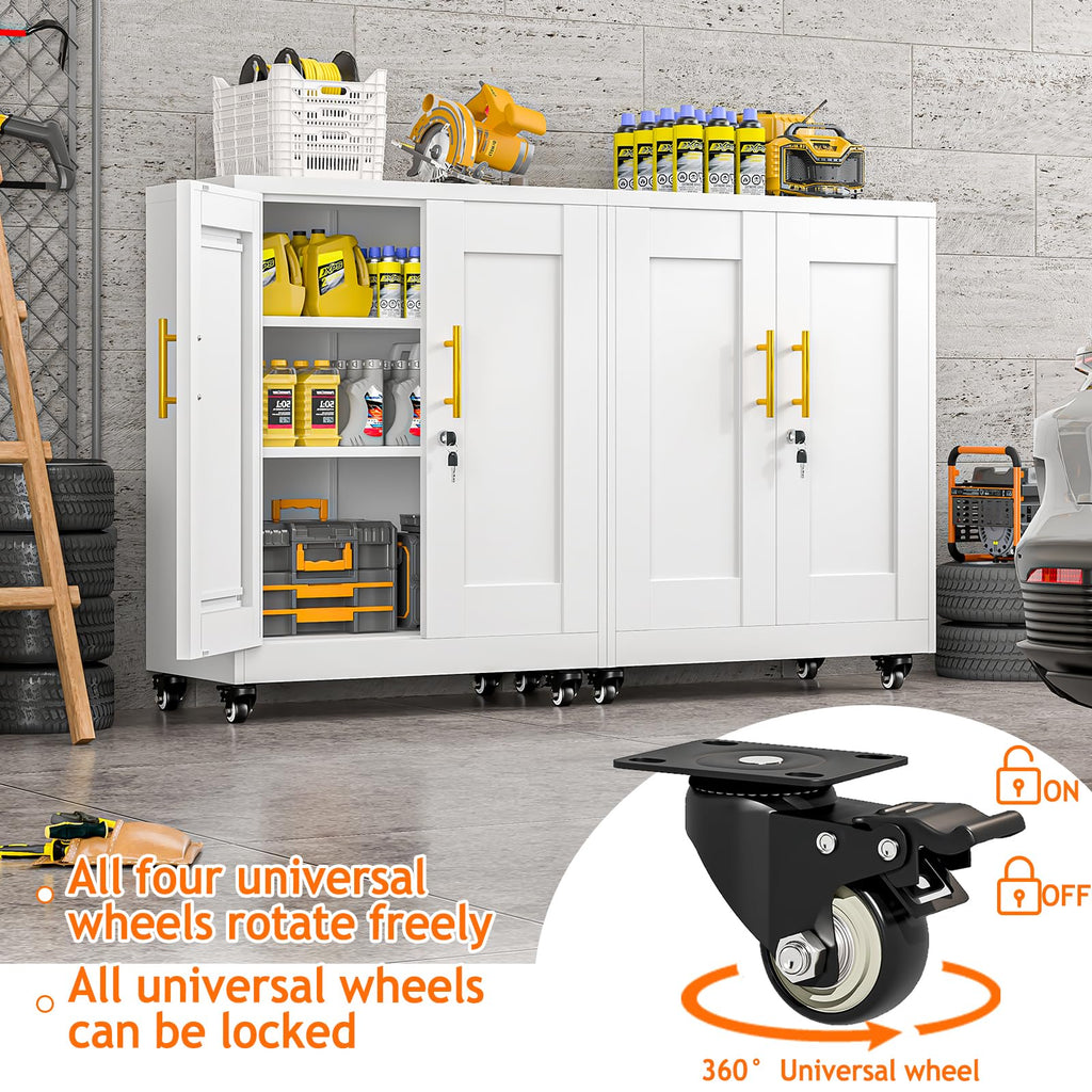 White Metal Storage Cabinet with Wheels H9773