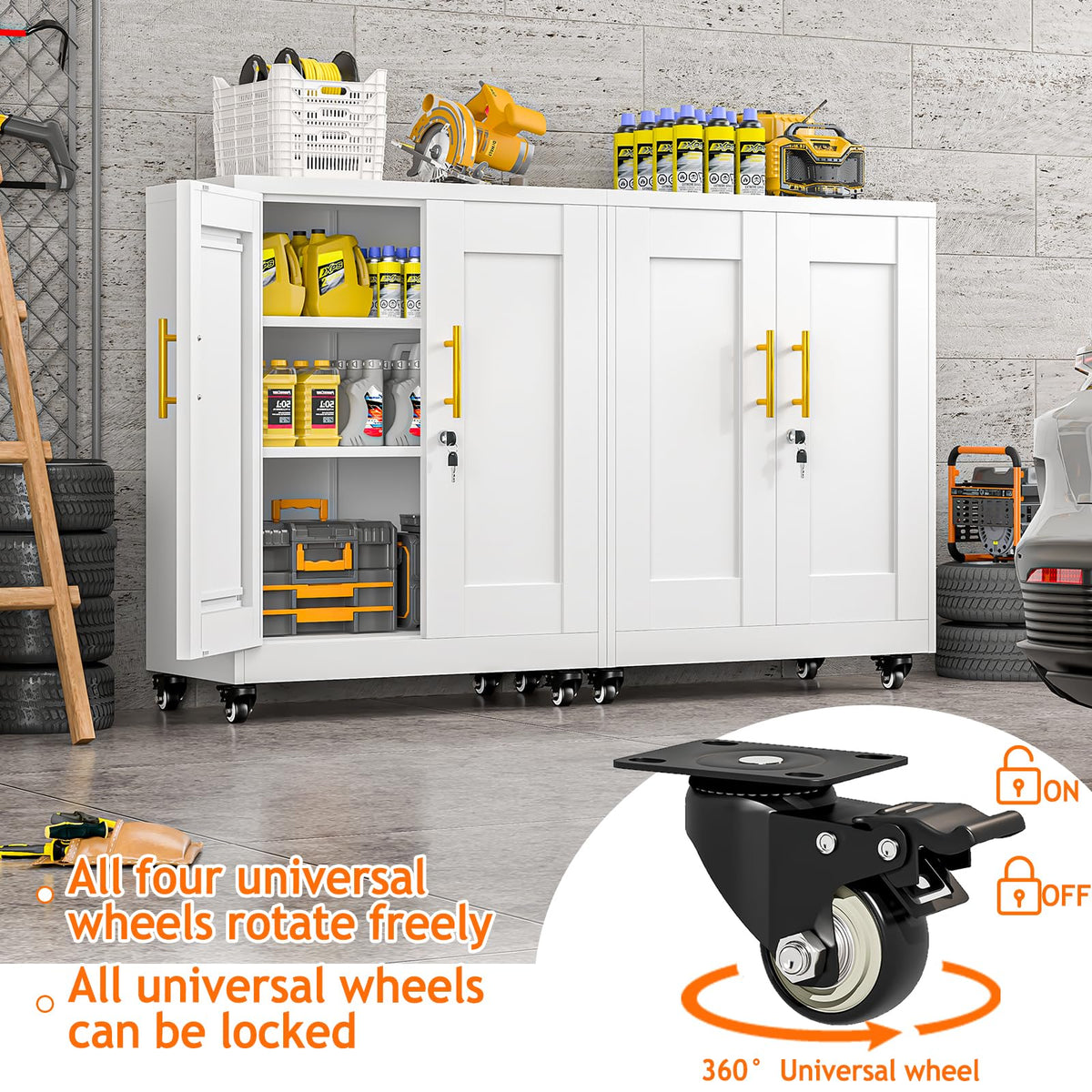 White Metal Storage Cabinet with Wheels H9773