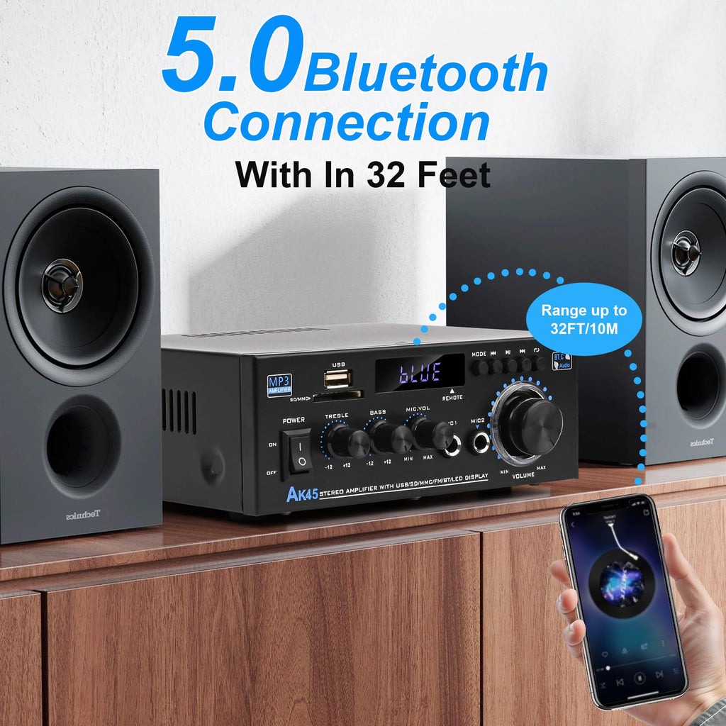 Bluetooth 5.0 Audio Amplifier 400W 2 Channel Stereo Receiver W6693