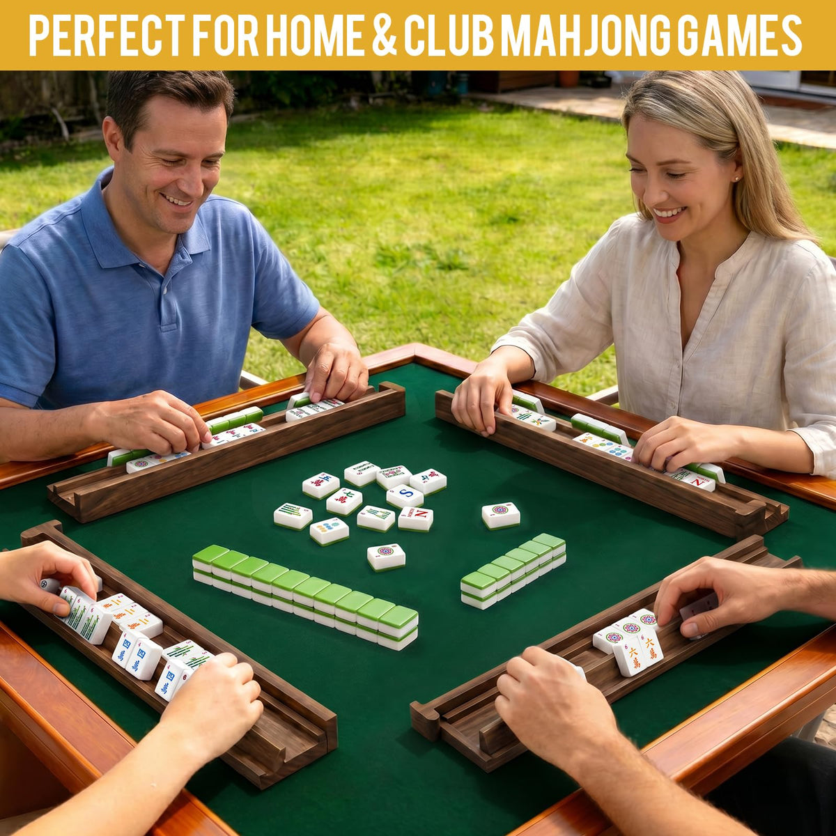 Acacia Wooden Mahjong Racks with Pushers D669168