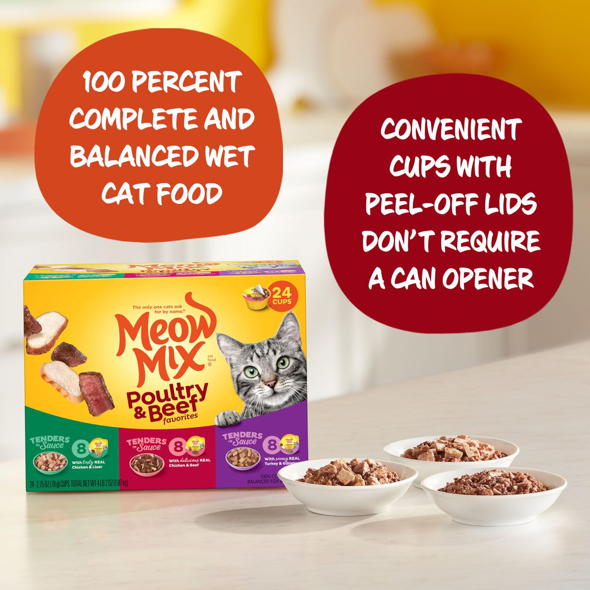 Dry Cat Food 6.3 Pound Bag + Wet Cat Food Variety Pack 2.75 Ounce Cups (Pack of 24) X394912