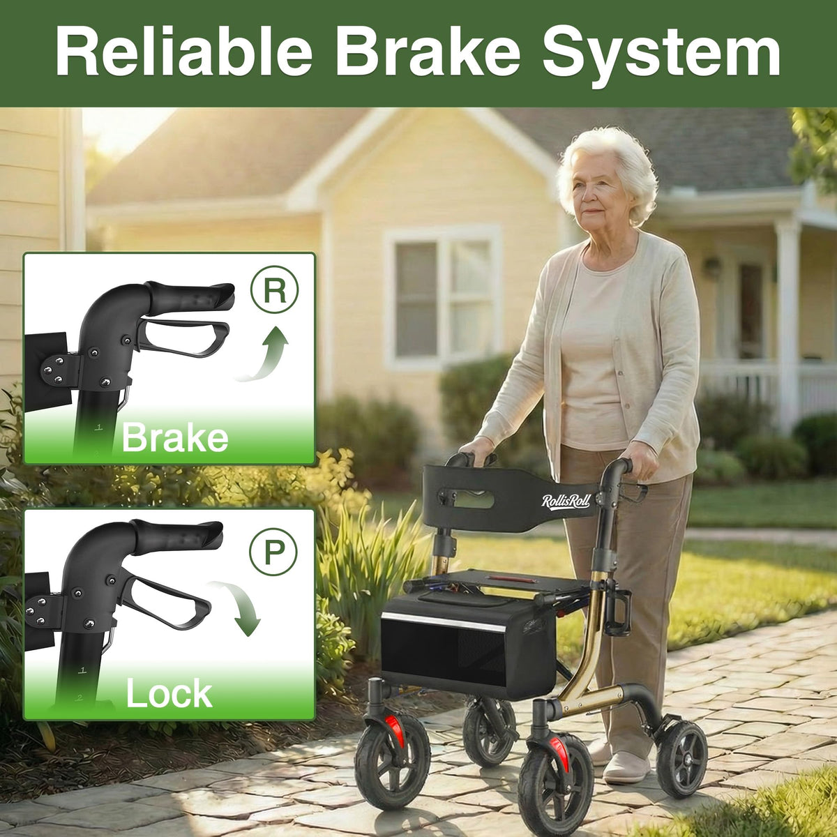 Foldable Aluminum Rollator Walker with Seat and 10" Wheels R4505