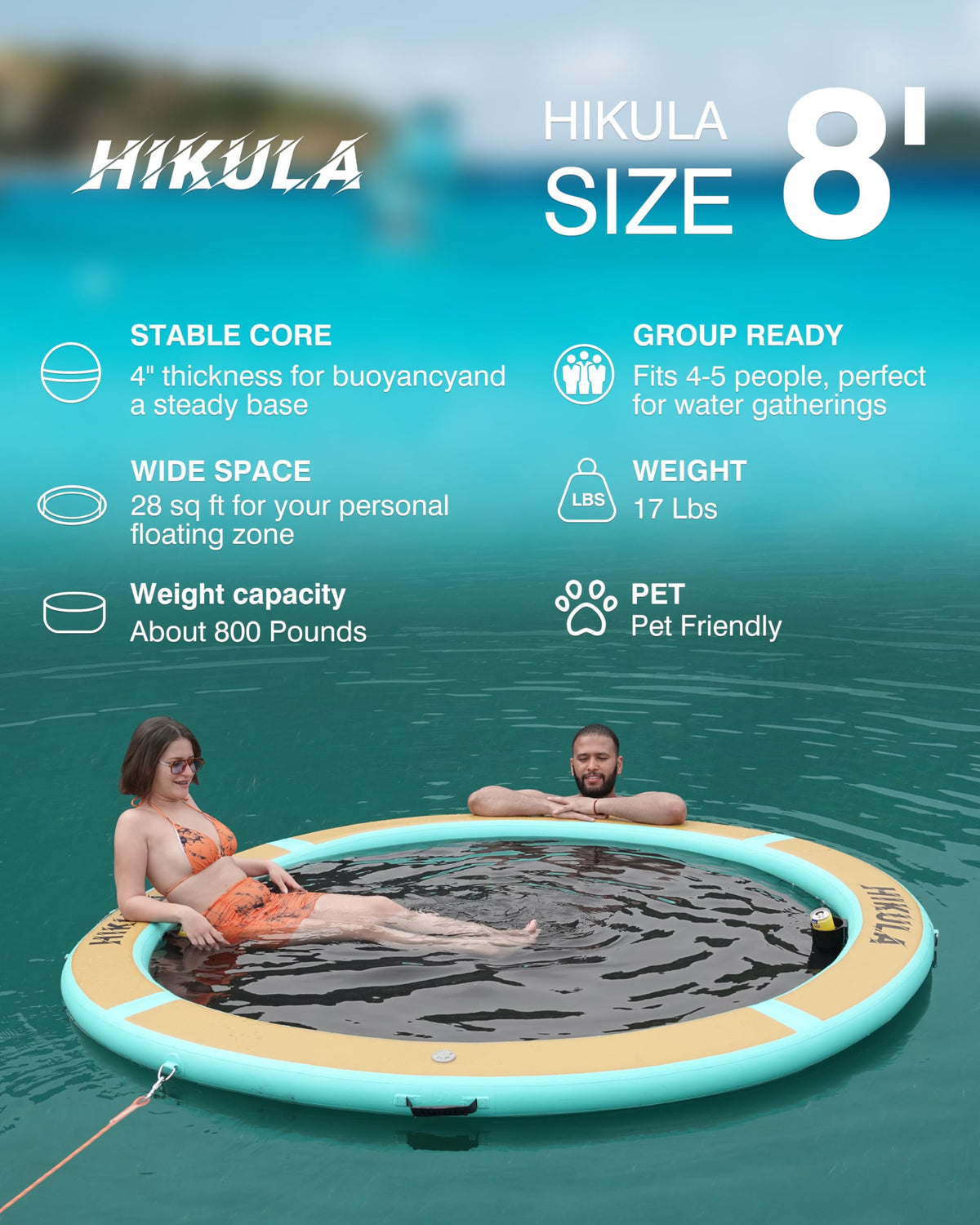 Inflatable Round Floating Ring Water Hammock Dock with Water Ladder and Cup Holder F565