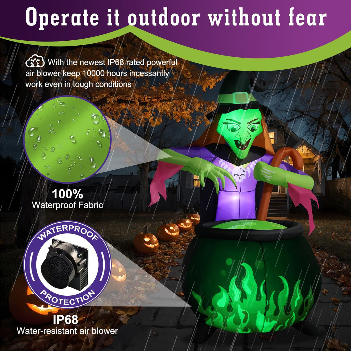 8Ft Tall Halloween Inflatable Witch Cauldron with 4 Led Lights E439