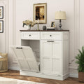 Antique White 26 Gallons Wood Trash Can Cabinet with Drawers L65934
