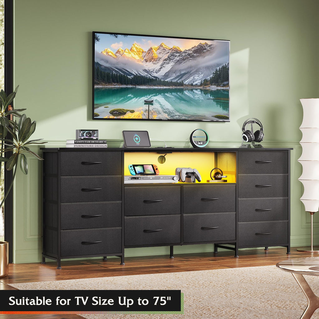 Black 12 Drawer LED Dresser TV Stand C695050