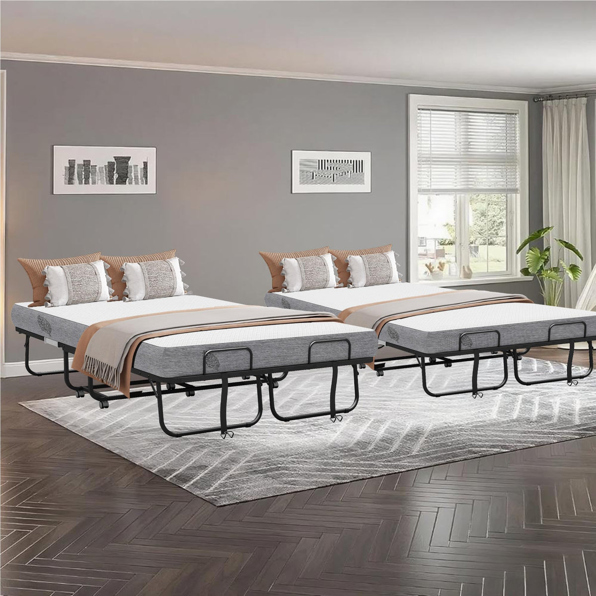 Folding Bed with Mattress Full Size 75 X 54 inch Memory Foam on Wheels H98534