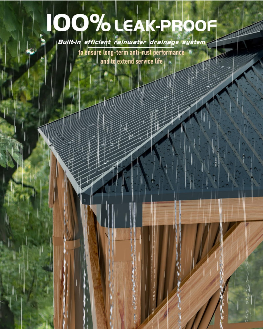 Hardtop Wood Gazebo 10 x 10 ft with Double Metal Roof Z741175
