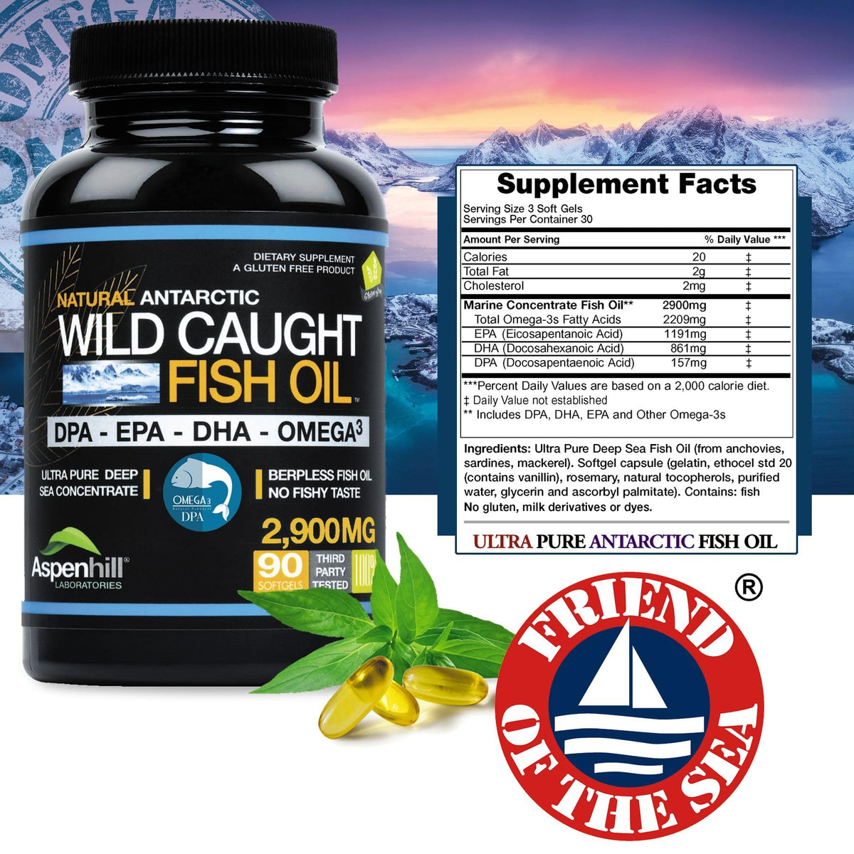 2900 mg Omega-3 Fish Oil 90 SoftGels H3357