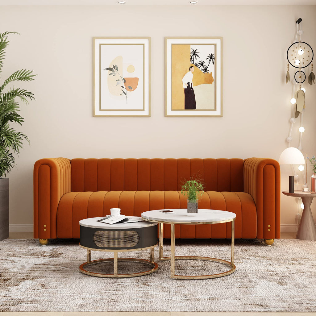 Orange Velvet 3 Seat Sofa R848228