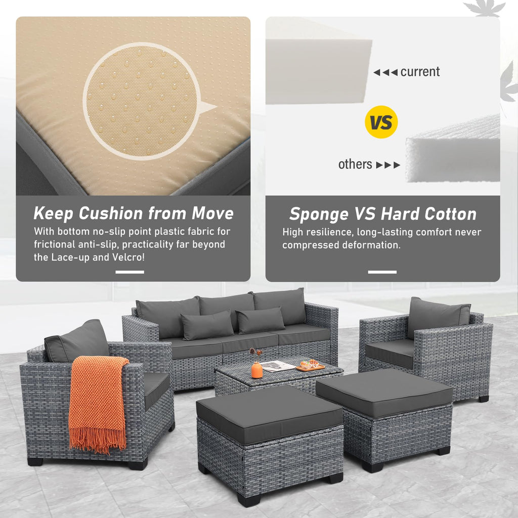 6 Pieces Wicker Patio Furniture Set Light Grey J80788