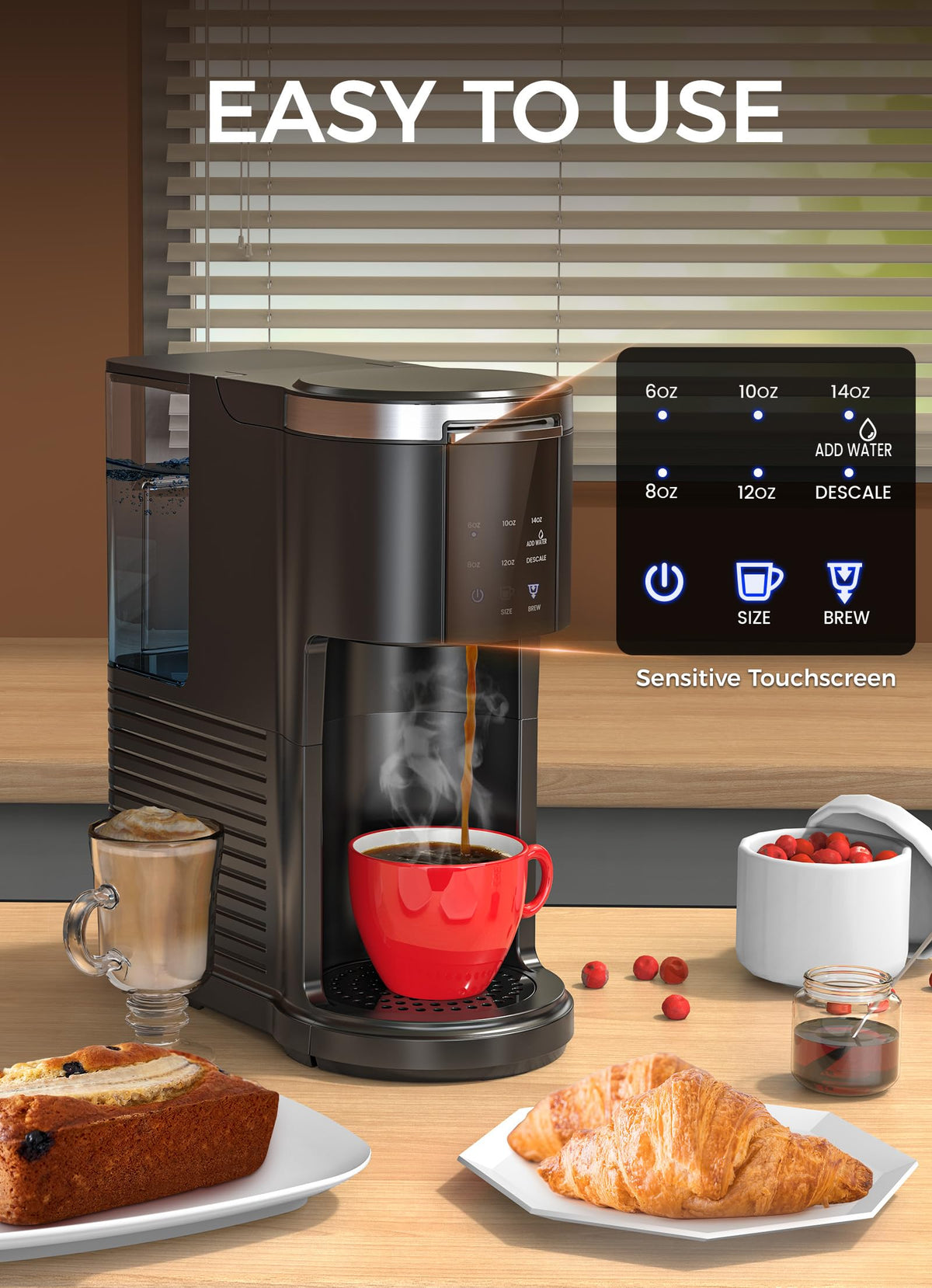 Single Serve Coffee Maker with 40 Oz Water Tank, Satin Black G1462