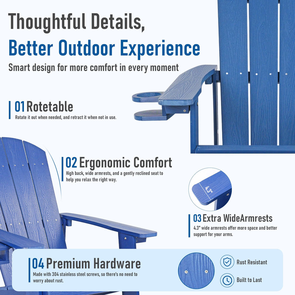 Blue HDPE Adirondack Chair with Cup Holders W540