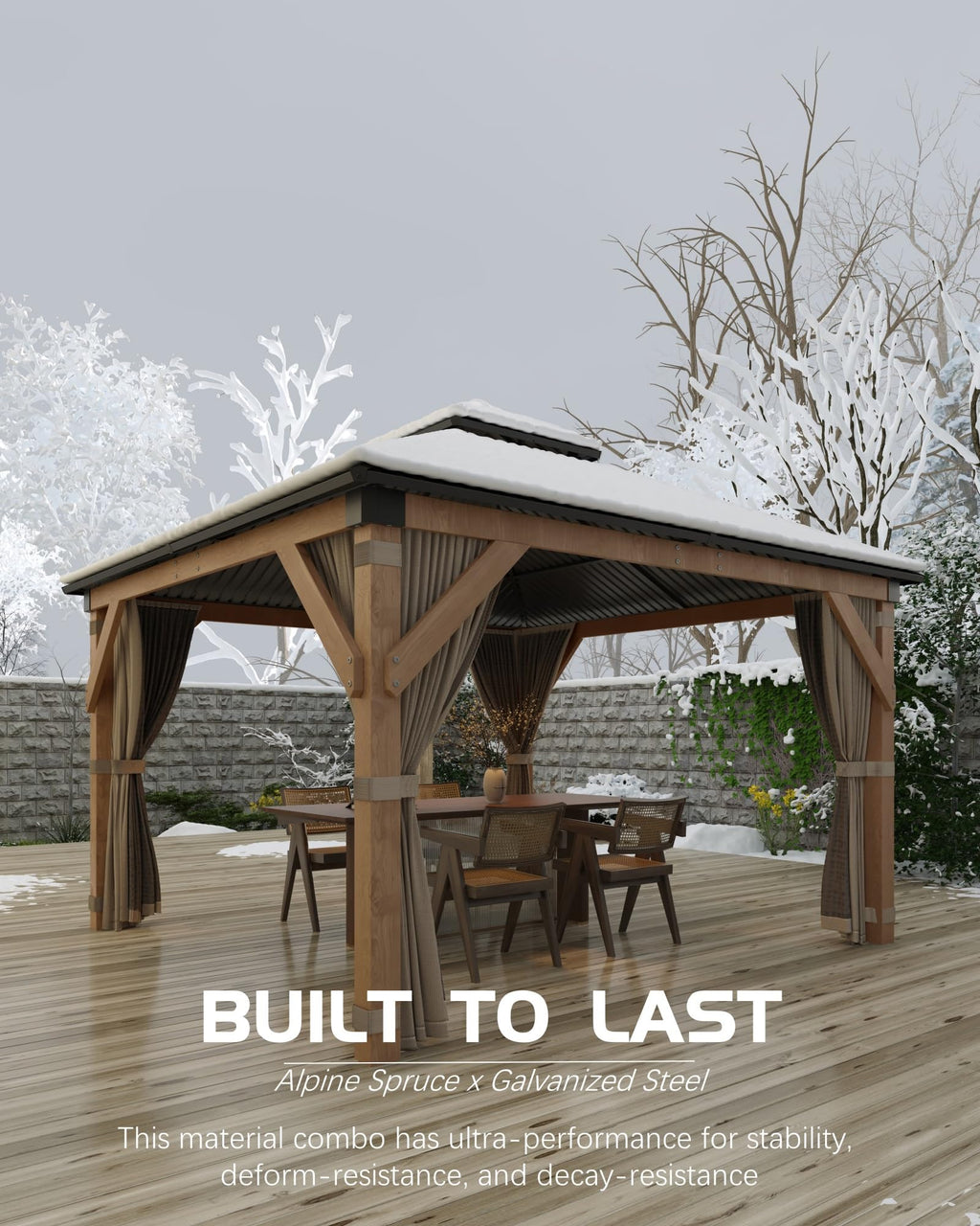 Hardtop Wood Gazebo 10 x 10 ft with Double Metal Roof Z741175