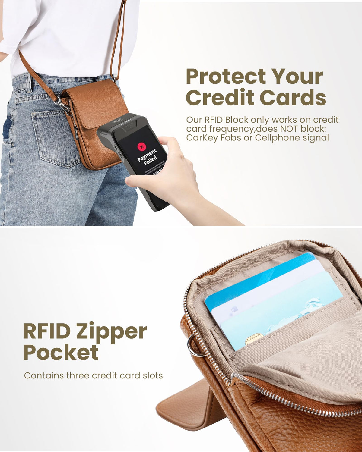 Genuine Leather Crossbody Bag with RFID Blocking Card Slots O591428