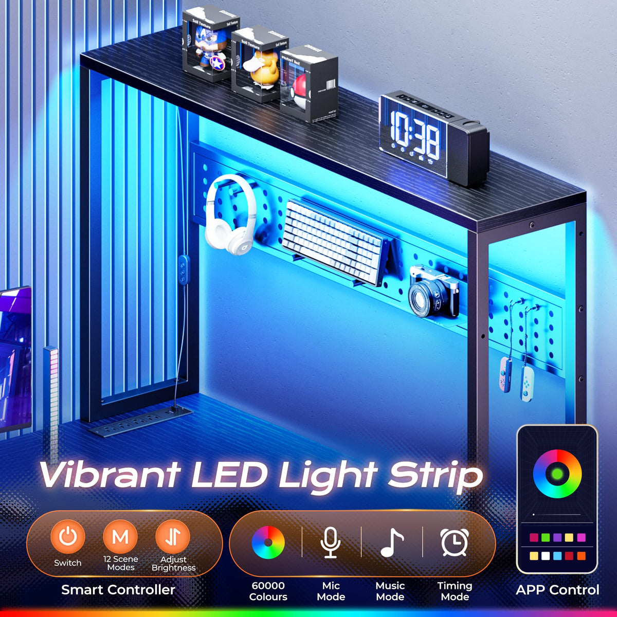 L Shaped Gaming Desk with LED Lights & Power Outlets F683289