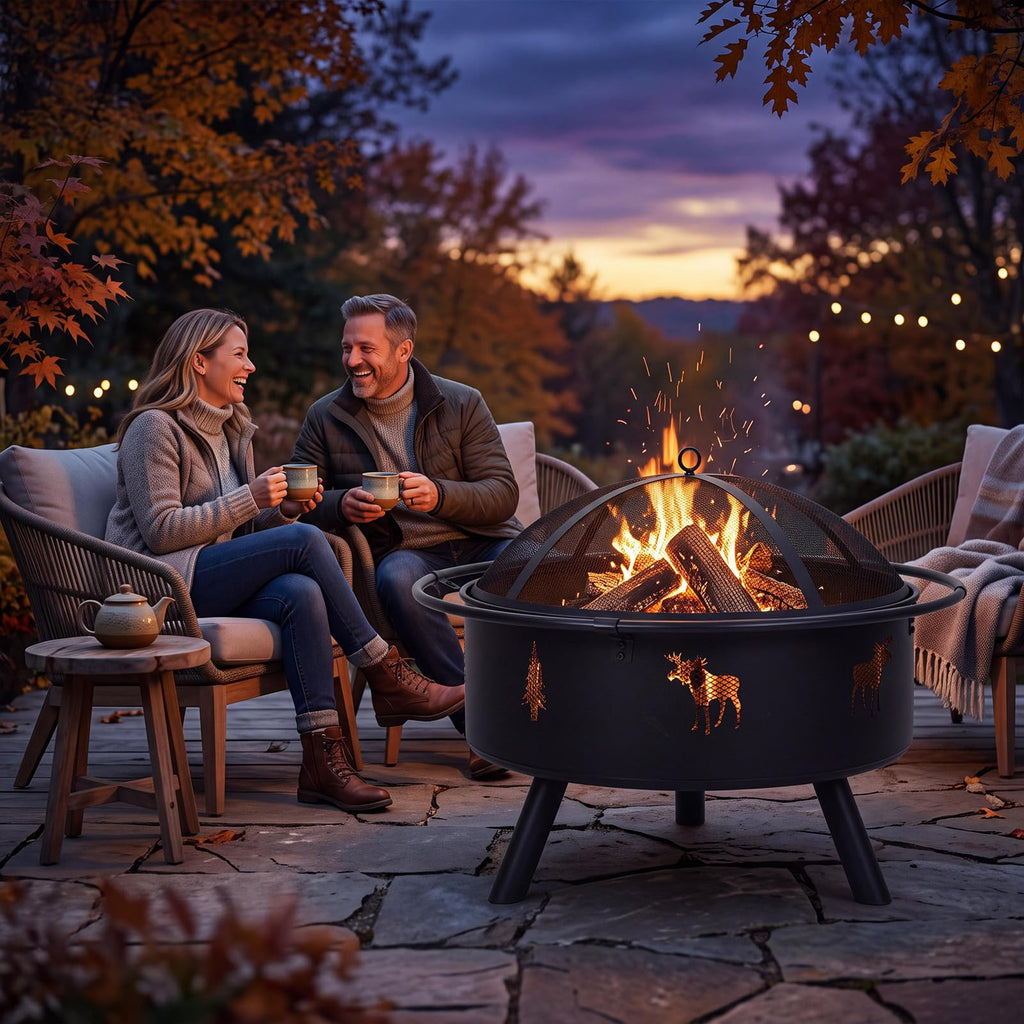 32" Round Wood Burning Fire Pit with Screen R818