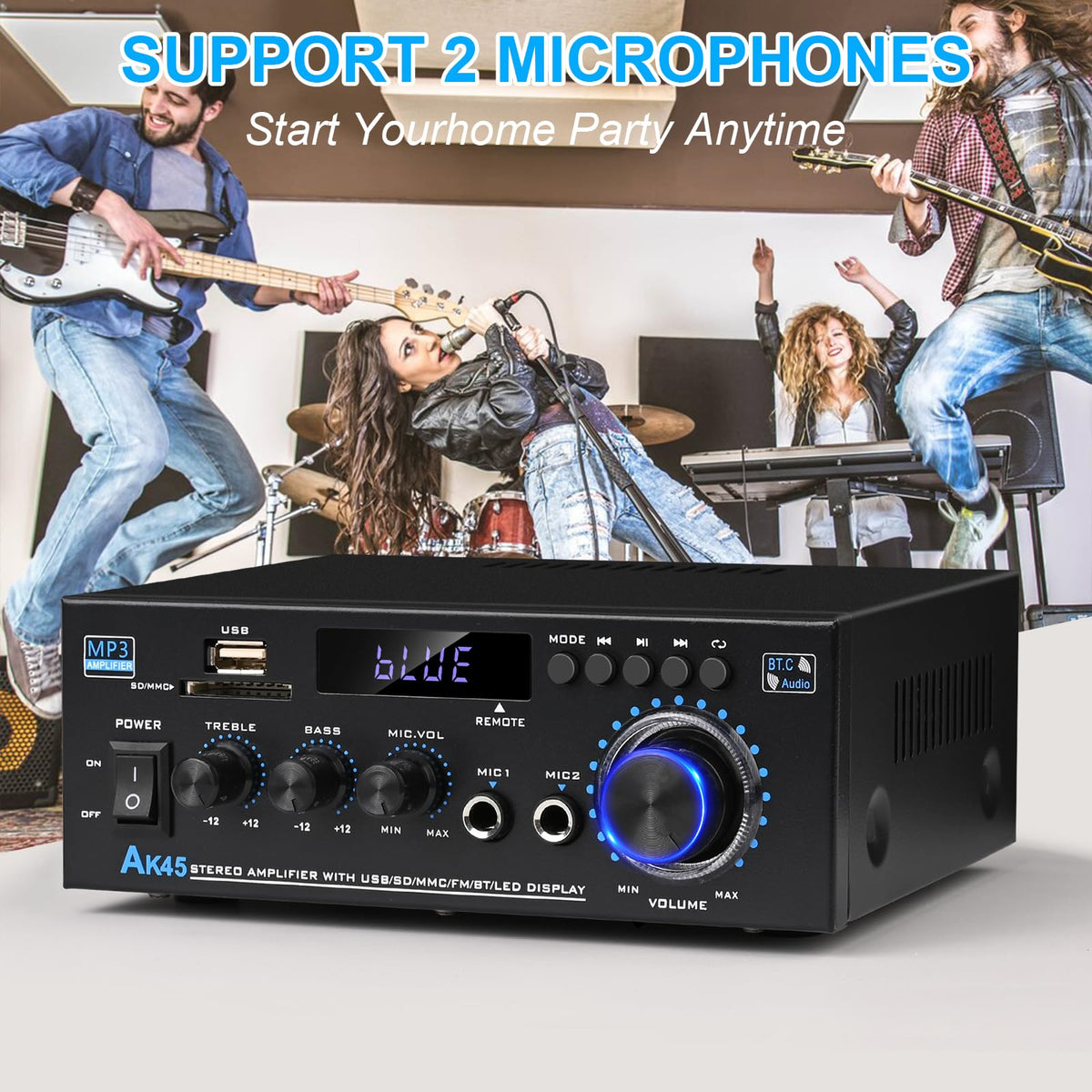 Bluetooth 5.0 Audio Amplifier 400W 2 Channel Stereo Receiver W6693