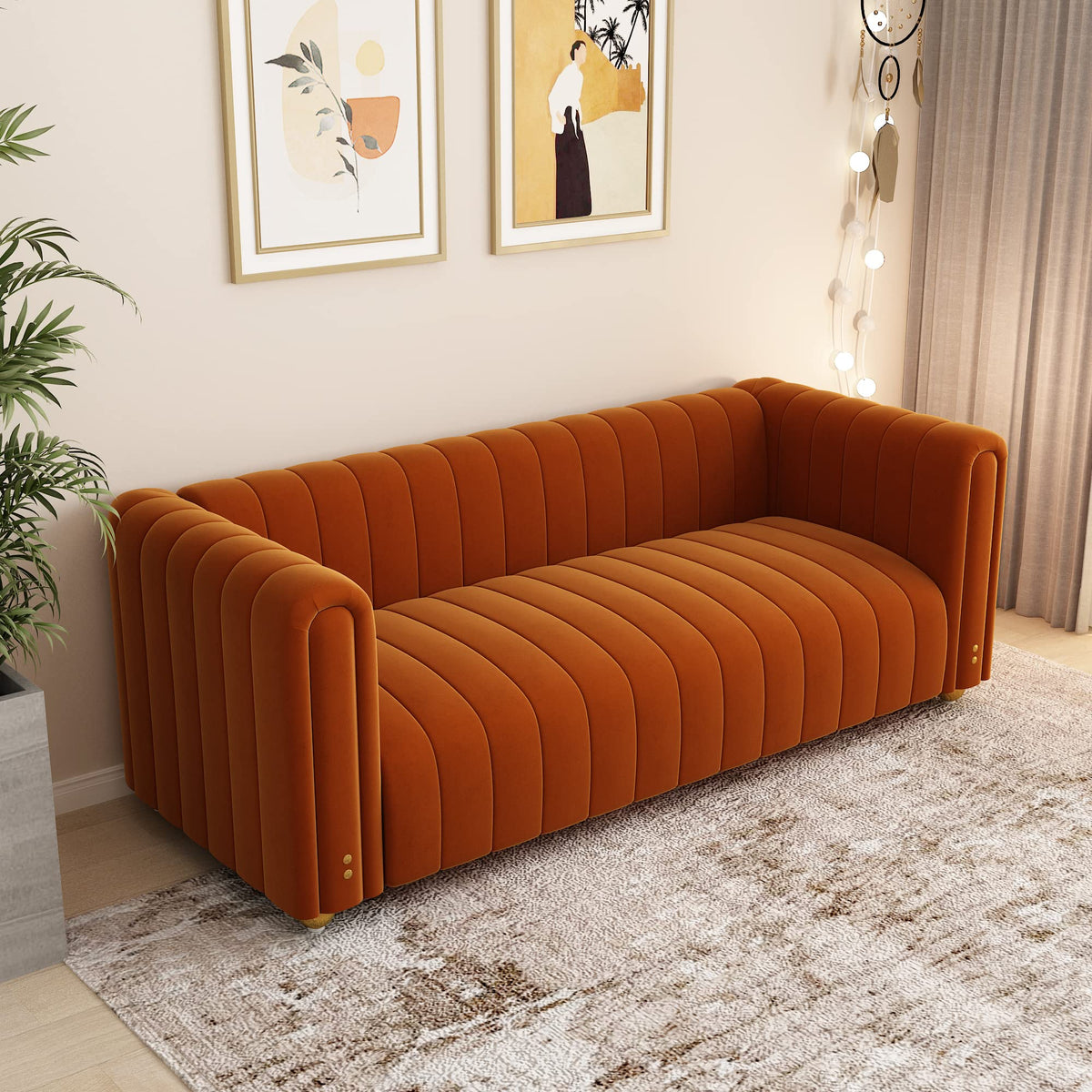 Orange Velvet 3 Seat Sofa R848228