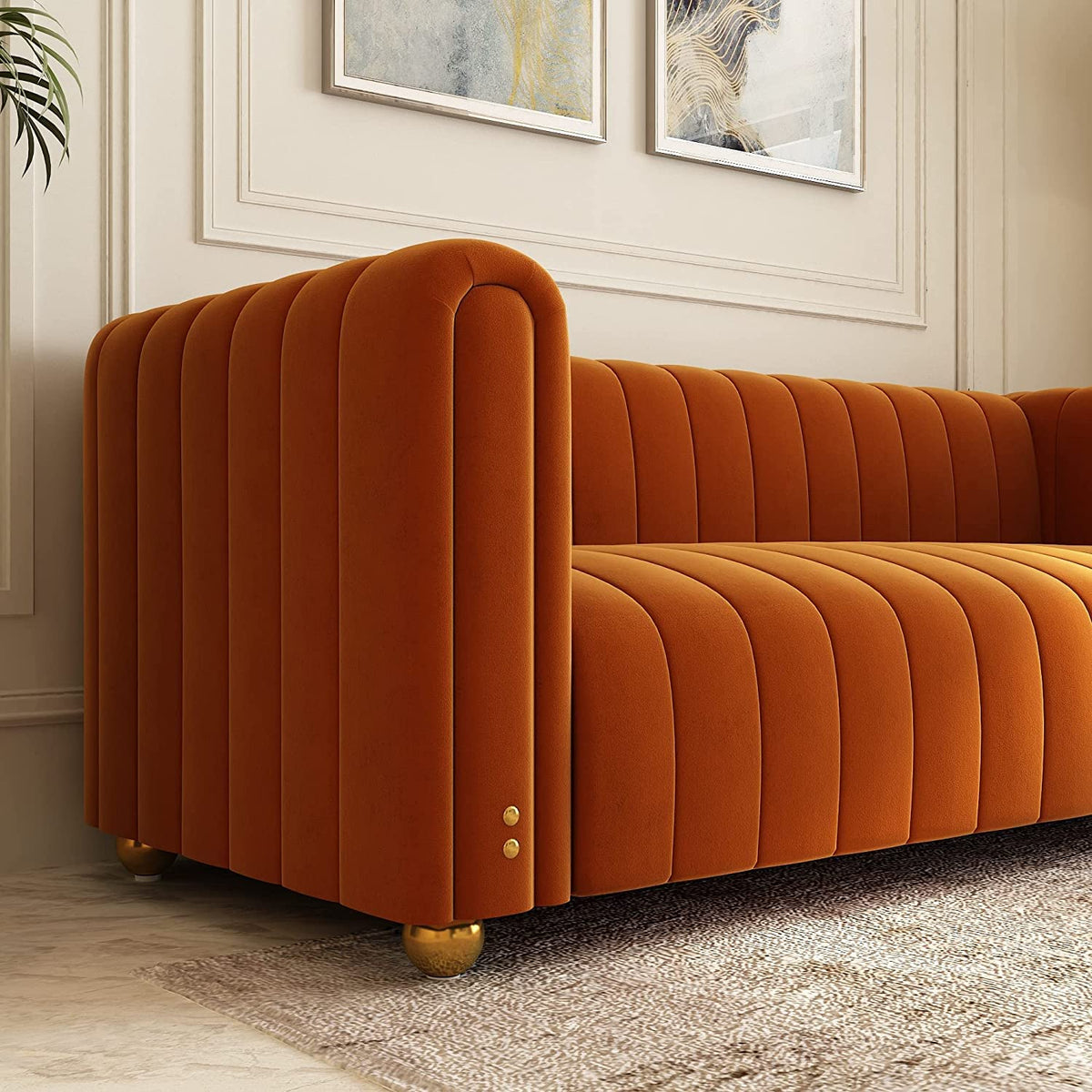 Orange Velvet 3 Seat Sofa R848228