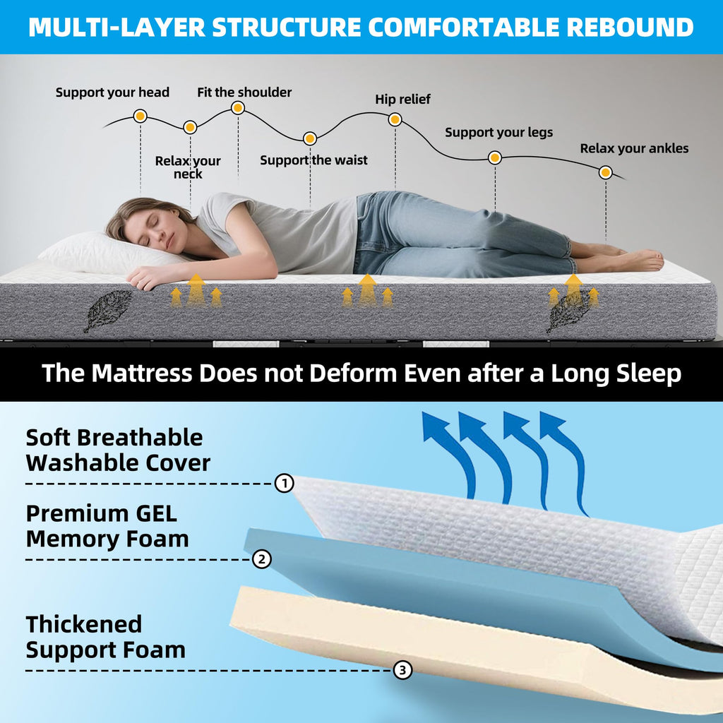 Folding Bed with Mattress Full Size 75 X 54 inch Memory Foam on Wheels H98534
