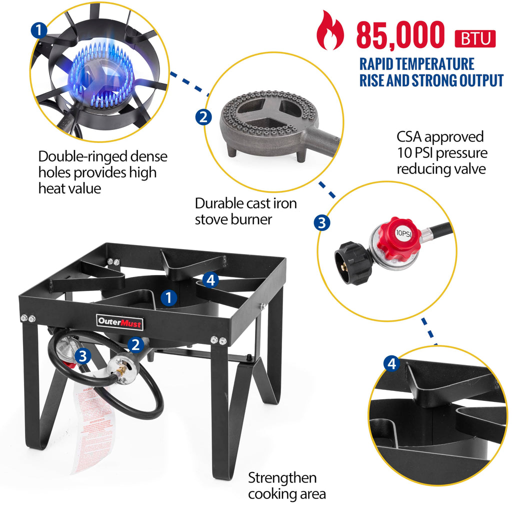 Heavy Duty Propane Burner with 10 PSI Regulator and Cast Iron H6614