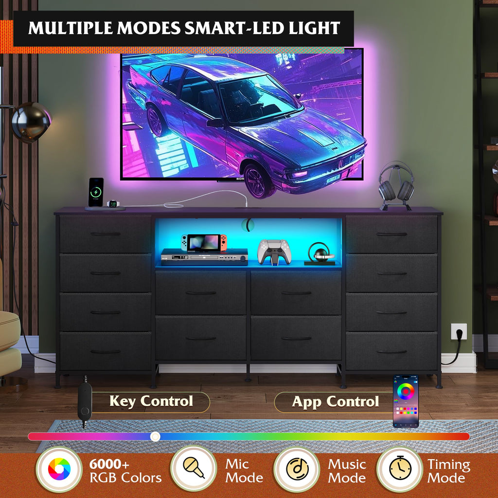 Black 12 Drawer LED Dresser TV Stand C695050